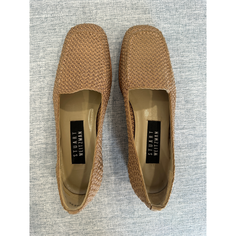 Stuart Weitzman Tan Woven Loafers in Brown